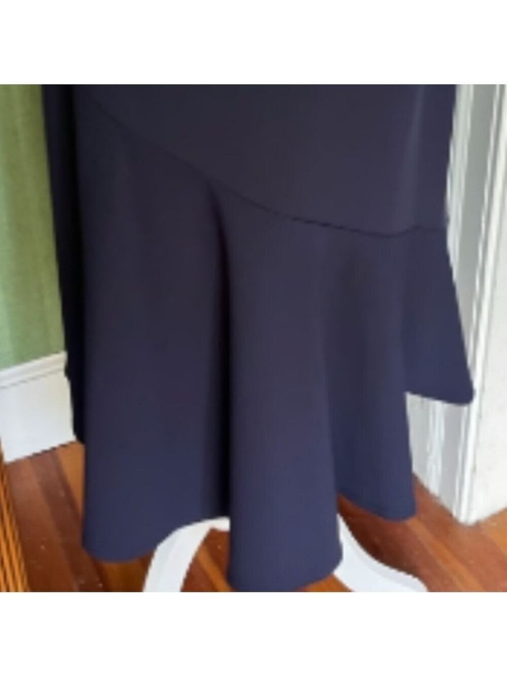Sharagano Square Neck Flounce Deep Navy  Blue Midi Dress NWT Size 4 - Picture 3 of 13